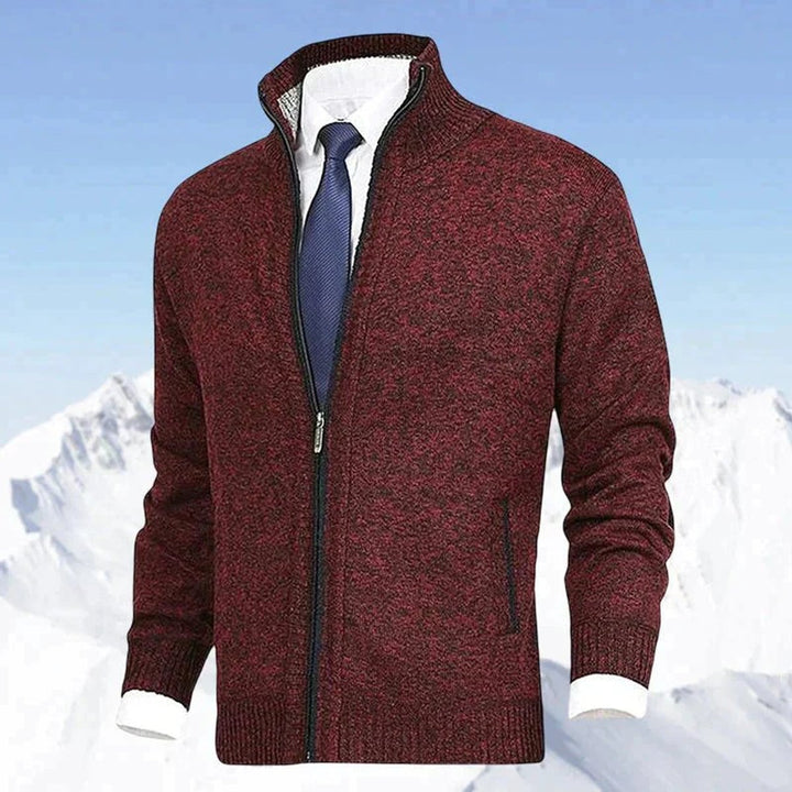 Heren Gebreide Rits Cardigan Staande Kraag Vest - Rood