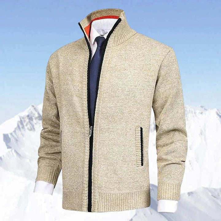 Heren Gebreide Rits Cardigan Staande Kraag Vest - Beige