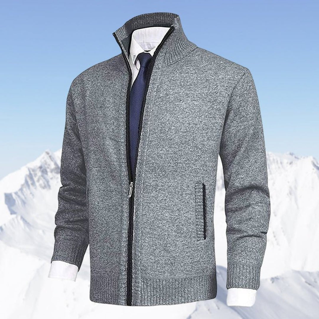 Heren Gebreide Rits Cardigan Staande Kraag Vest - Lichtgrijs