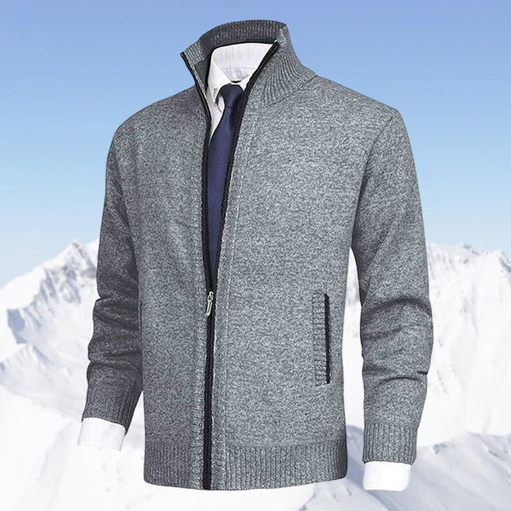 Heren Gebreide Rits Cardigan Staande Kraag Vest - Lichtgrijs