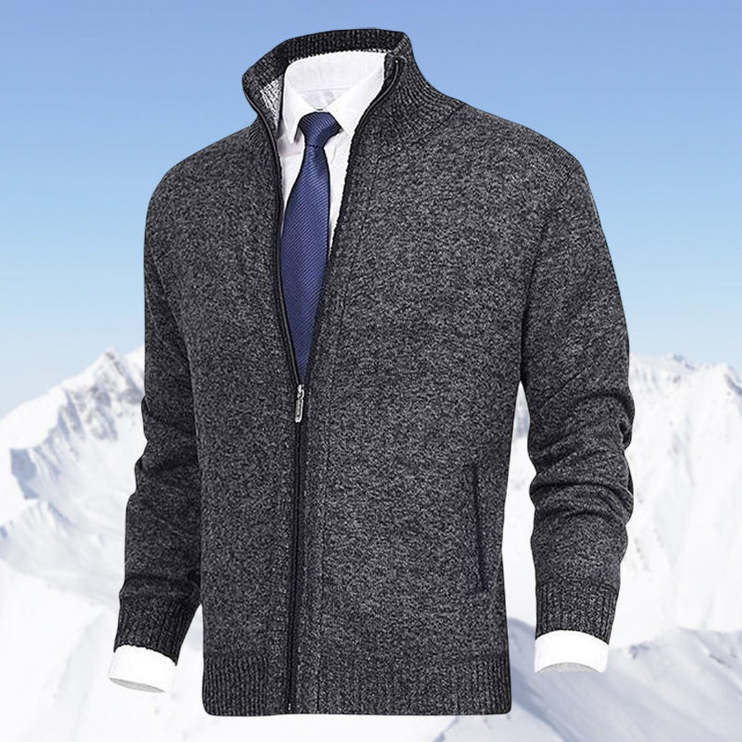 Heren Gebreide Rits Cardigan Staande Kraag Vest - Donkergrijs