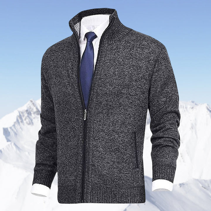 Heren Gebreide Rits Cardigan Staande Kraag Vest - Donkergrijs