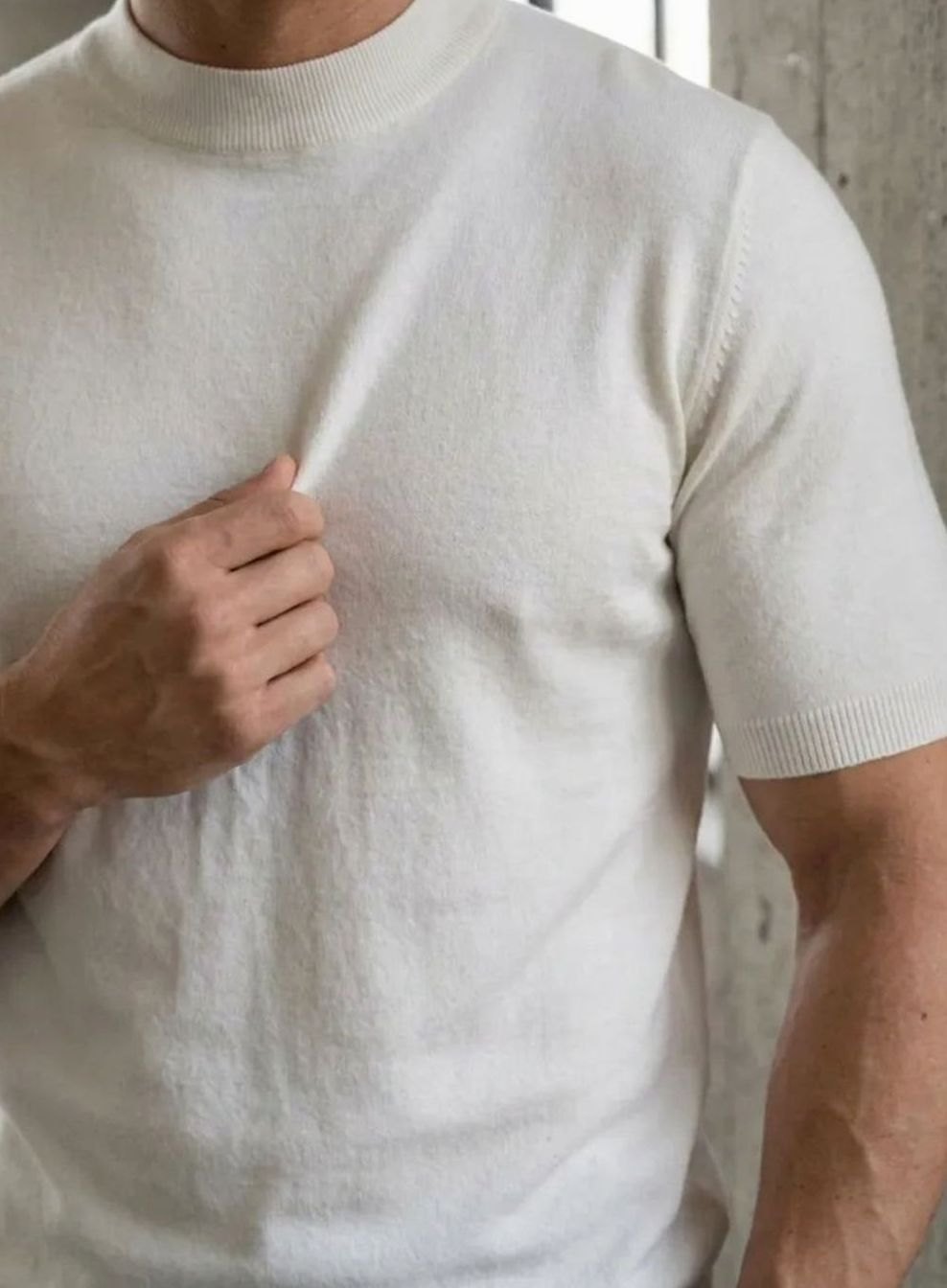 Heren Gebreide Ronde Hals T-Shirt met Korte Mouwen Slim Fit
