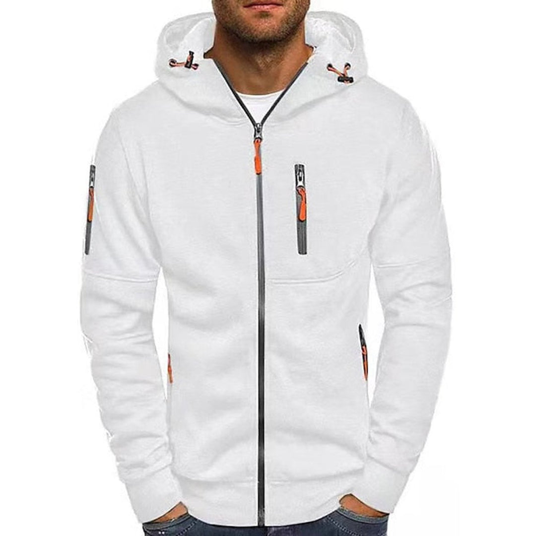 Heren Gebreide Sweater Rits Capuchon Polyester Hoodie - Wit