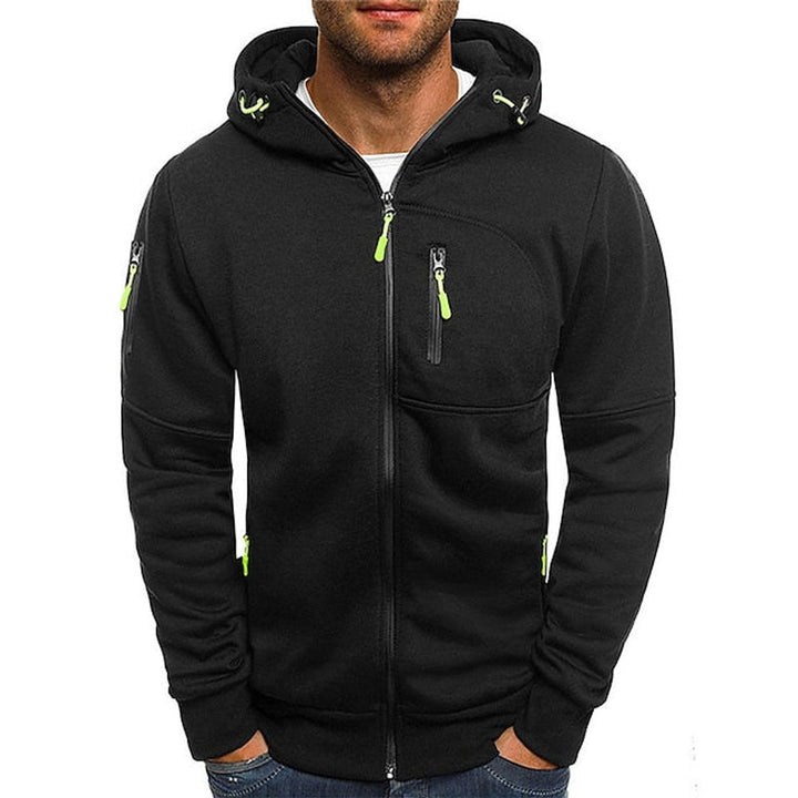 Heren Gebreide Sweater Rits Capuchon Polyester Hoodie - Zwart