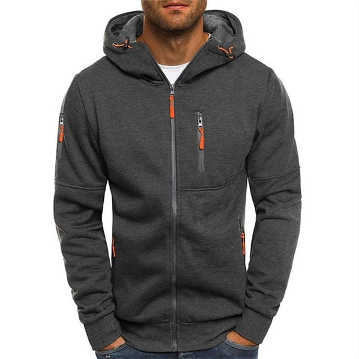 Heren Gebreide Sweater Rits Capuchon Polyester Hoodie - Donkergrijs