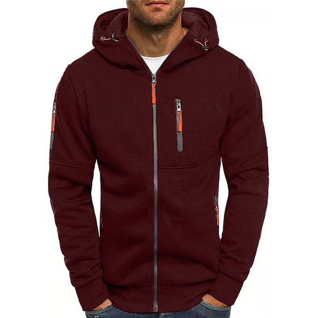 Heren Gebreide Sweater Rits Capuchon Polyester Hoodie - Bordeaux