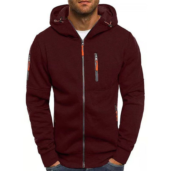 Heren Gebreide Sweater Rits Capuchon Polyester Hoodie - Bordeaux
