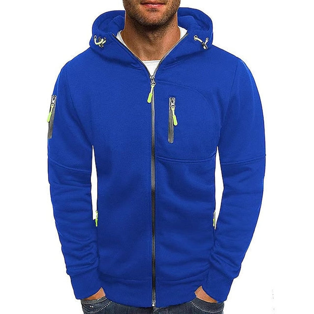 Heren Gebreide Sweater Rits Capuchon Polyester Hoodie - Blauw