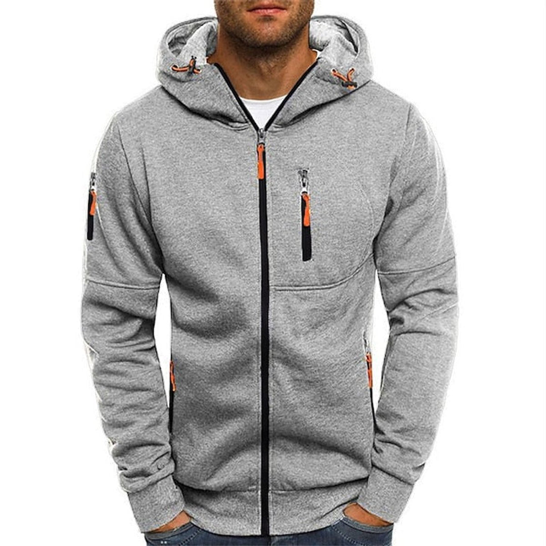 Heren Gebreide Sweater Rits Capuchon Polyester Hoodie - Lichtgrijs