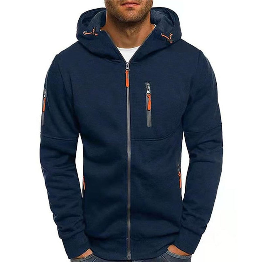 Heren Gebreide Sweater Rits Capuchon Polyester Hoodie - Marineblauw