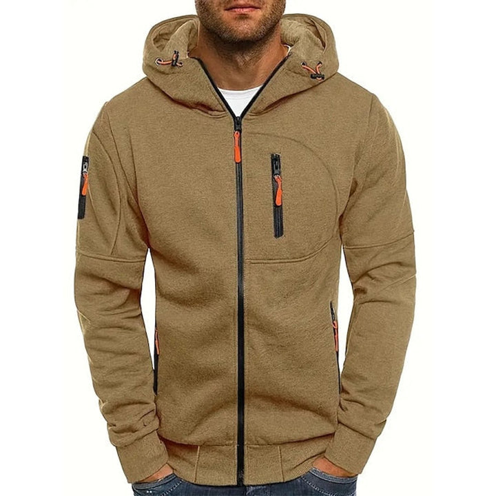 Heren Gebreide Sweater Rits Capuchon Polyester Hoodie - Khaki