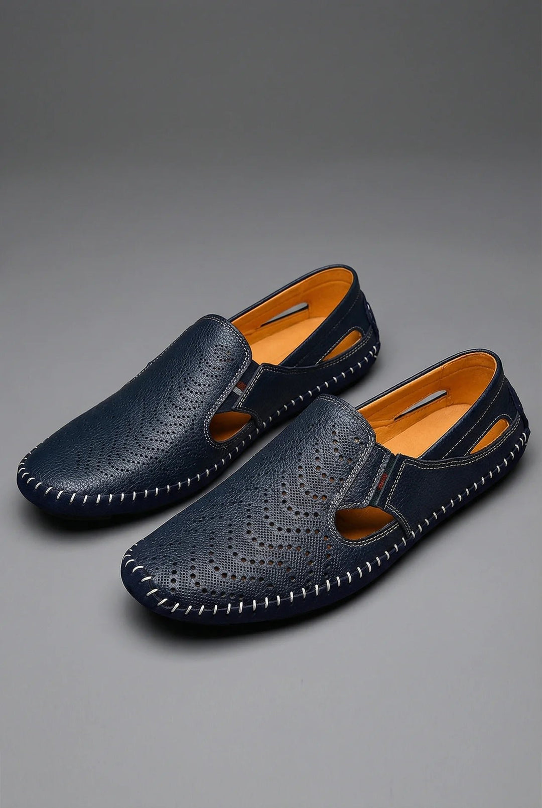 Heren Geperforeerde Instap Loafers Ademend Zomerschoenen - Navy