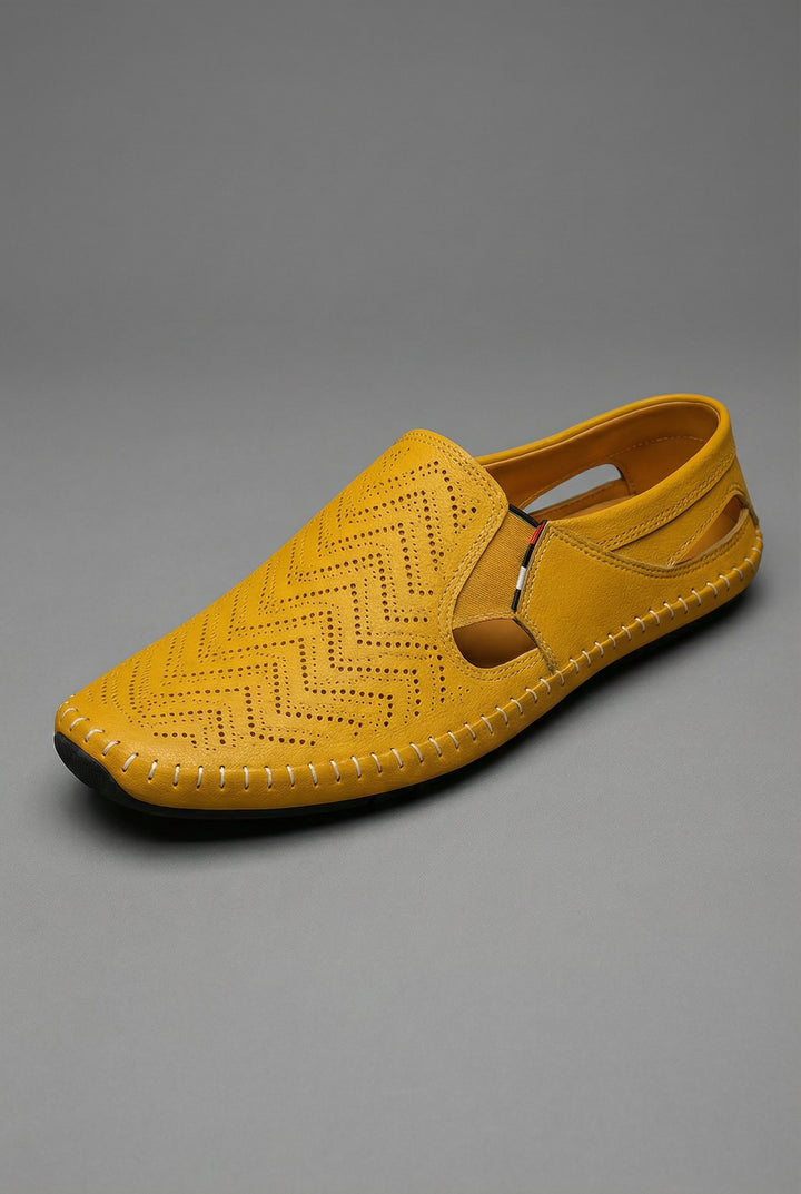 Heren Geperforeerde Instap Loafers Ademend Zomerschoenen - Yellow