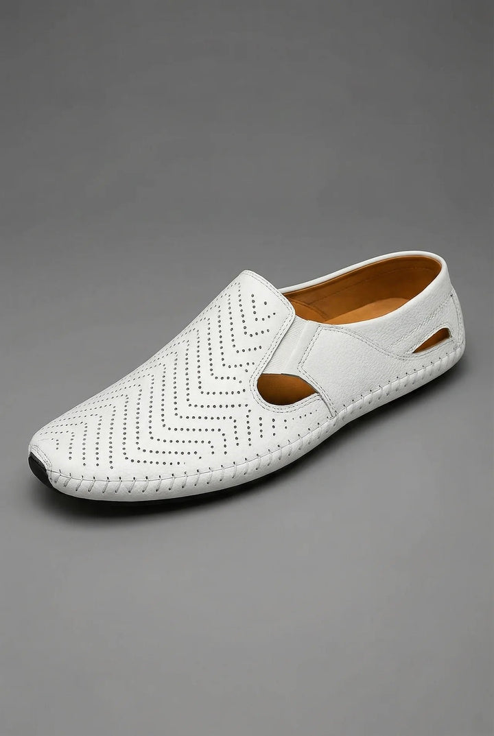 Heren Geperforeerde Instap Loafers Ademend Zomerschoenen - White