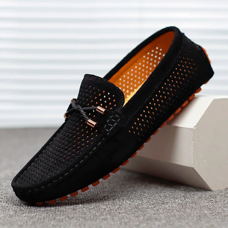 Heren Geperforeerde Suède Loafers Zomerinstappers - Schwarz