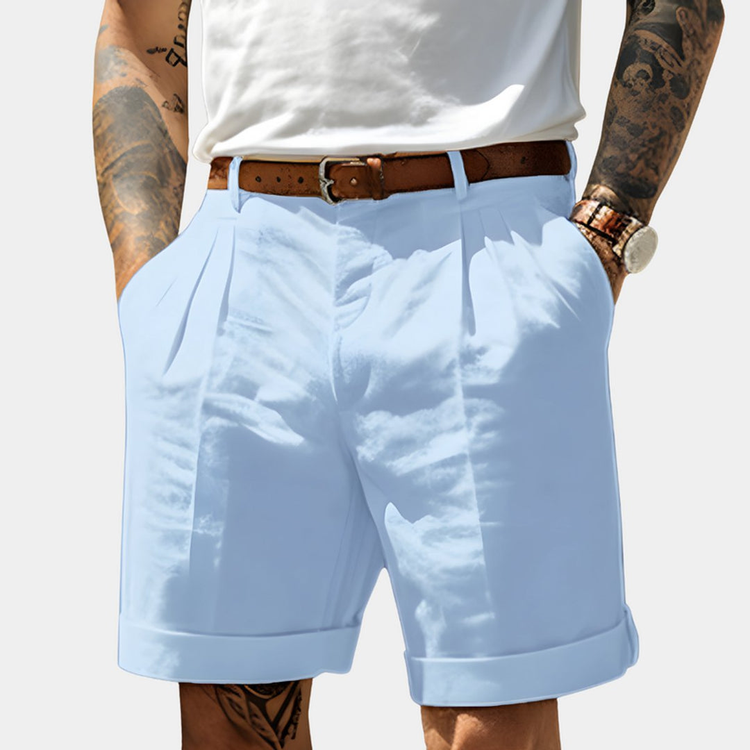 Heren Geplooide Chino Shorts Relaxed-Fit - Blauw