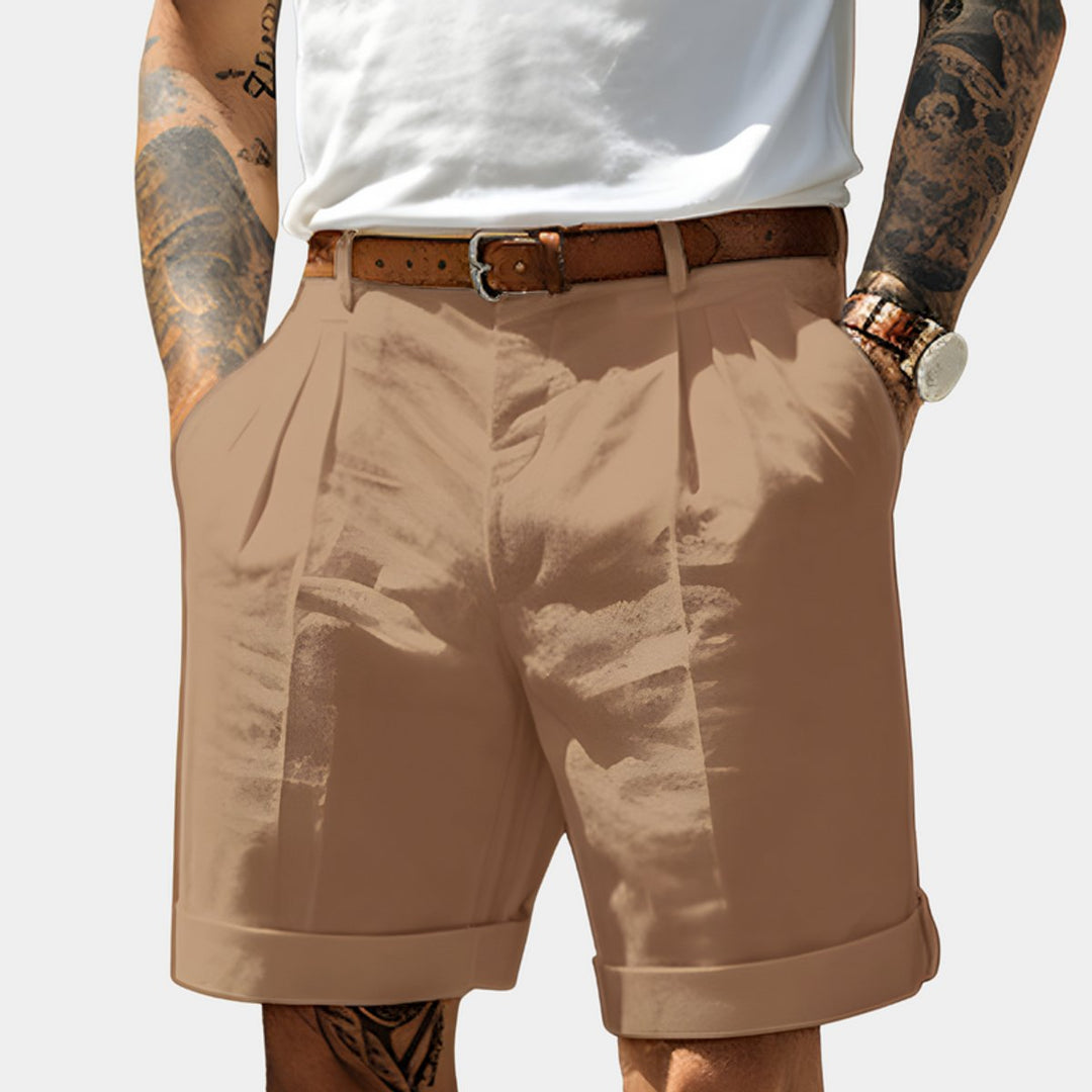 Heren Geplooide Chino Shorts Relaxed-Fit - Bruin