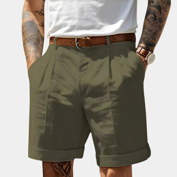 Heren Geplooide Chino Shorts Relaxed-Fit - Groen