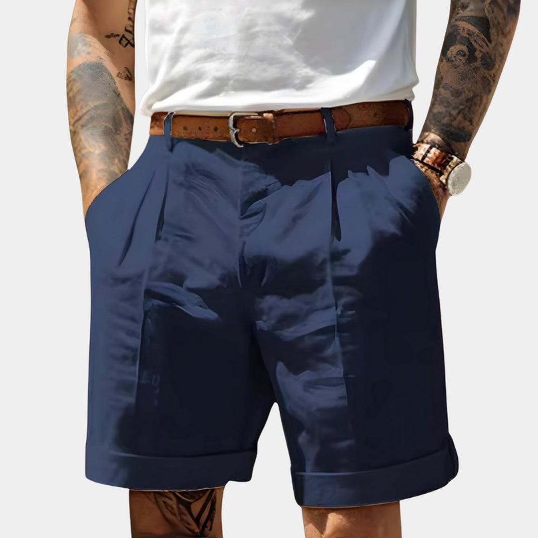 Heren Geplooide Chino Shorts Relaxed-Fit - Marineblauw