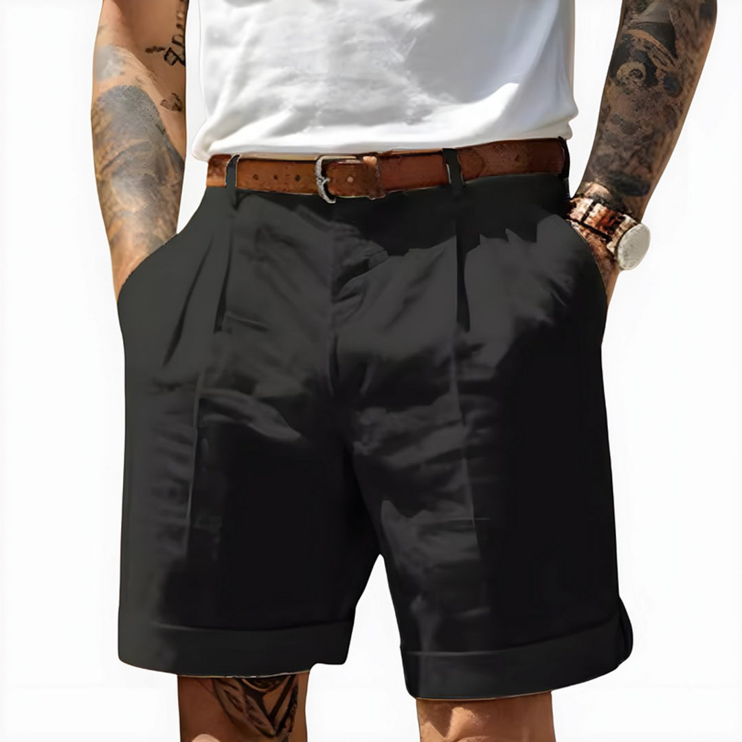 Heren Geplooide Chino Shorts Relaxed-Fit - Zwart