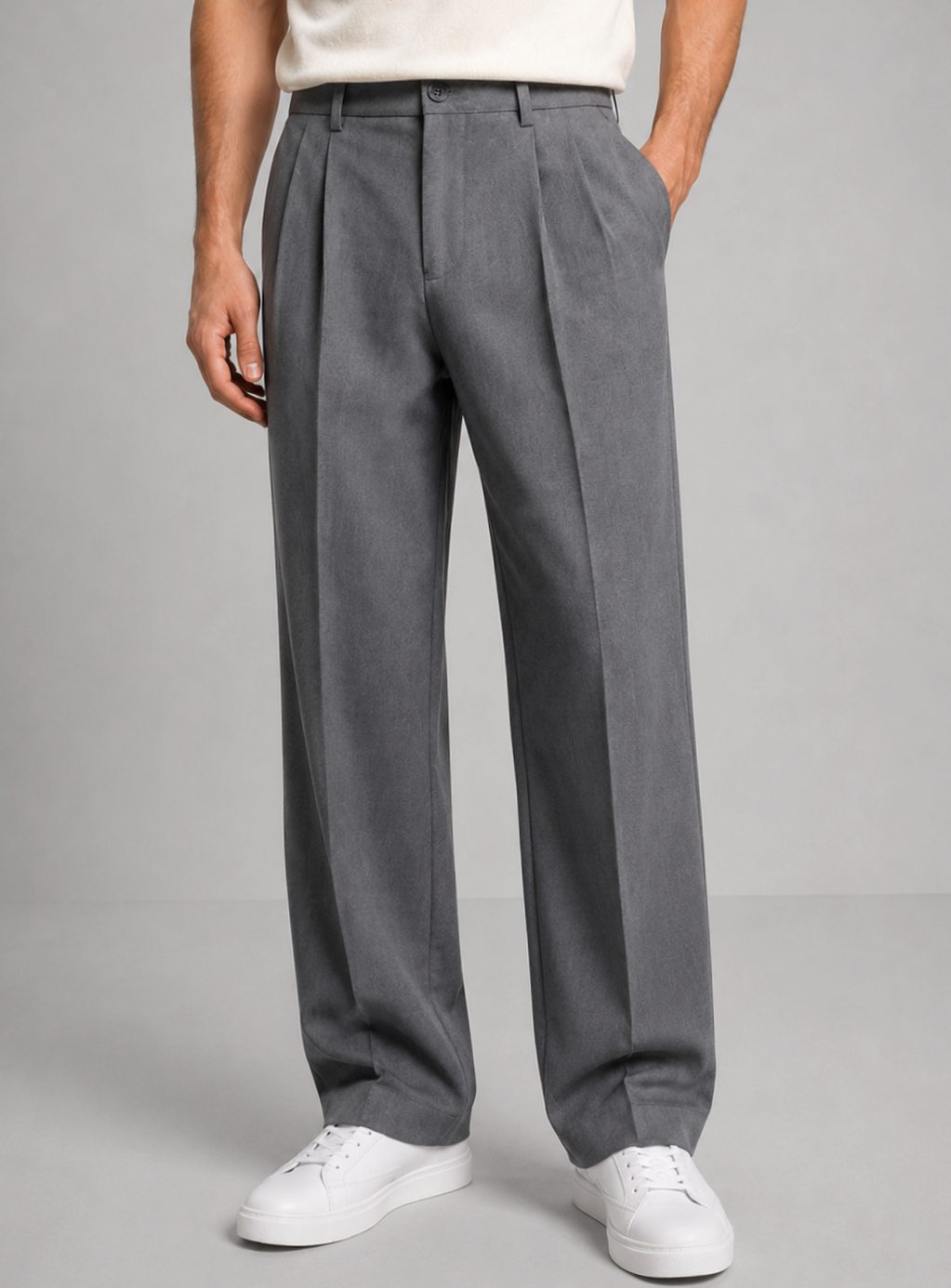 Heren Geplooide Straight Leg Pantalon Smart Casual Tailored Fit - Grijs