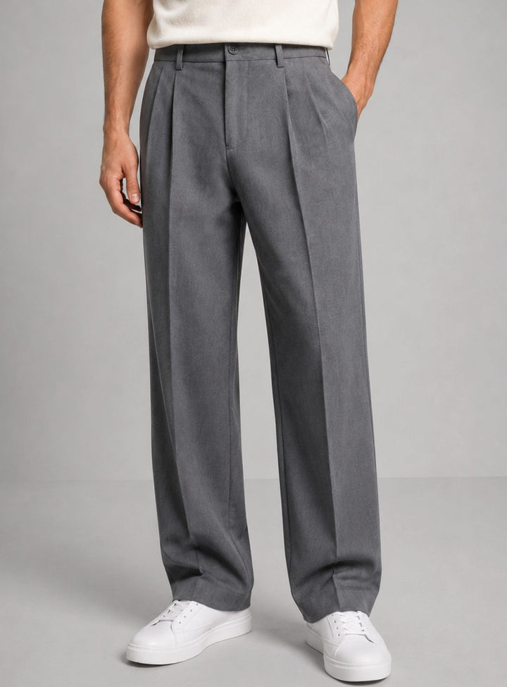 Heren Geplooide Straight Leg Pantalon Smart Casual Tailored Fit - Grijs