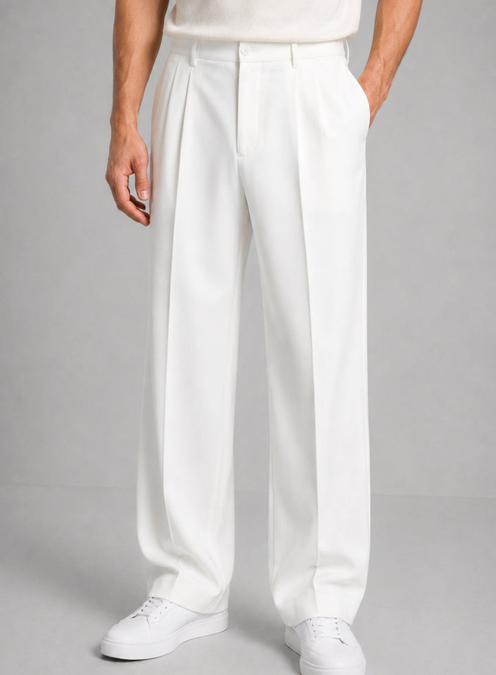 Heren Geplooide Straight Leg Pantalon Smart Casual Tailored Fit - Wit
