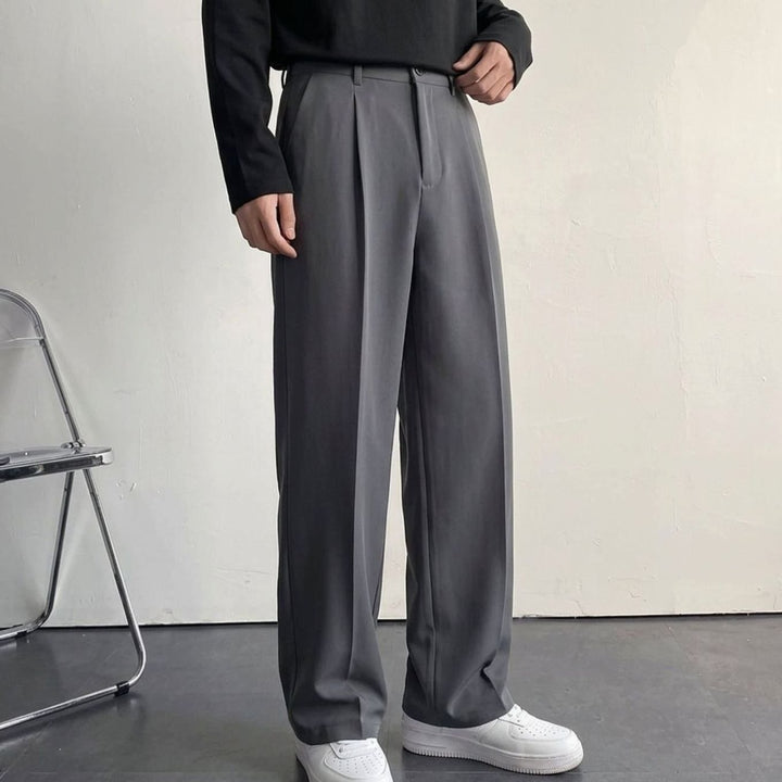 Heren Geplooide Wijd Uitlopende Pantalon met Hoge Taille - Grijs