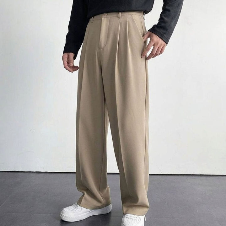 Heren Geplooide Wijd Uitlopende Pantalon met Hoge Taille - Crème