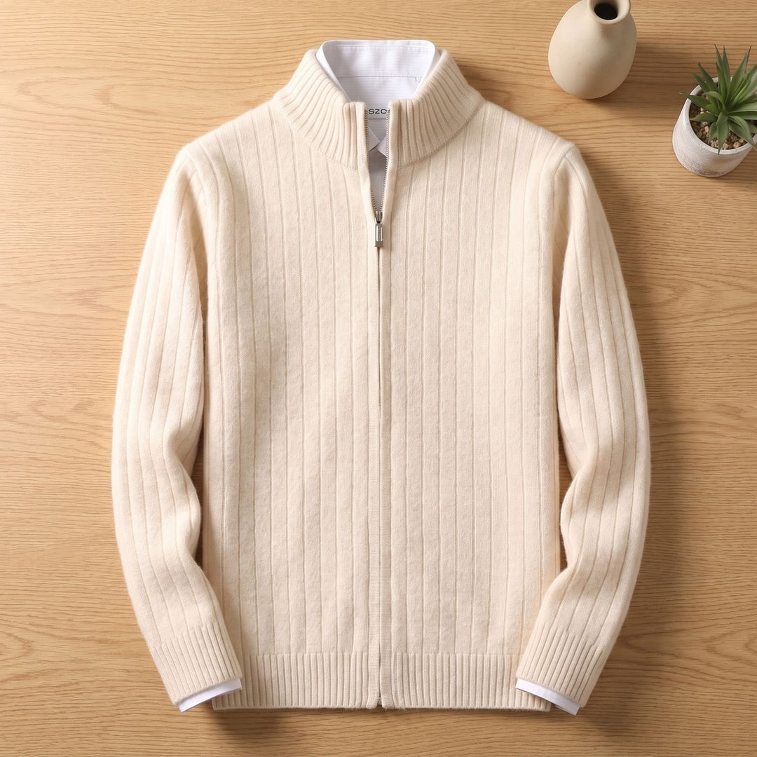 Heren Geribbeld Vest met Volledige Rits en Staande Kraag - Beige