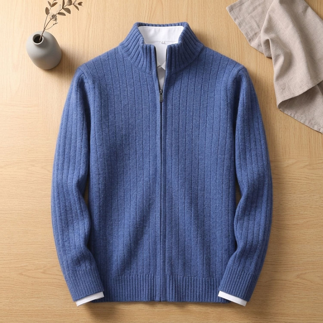 Heren Geribbeld Vest met Volledige Rits en Staande Kraag - Blauw