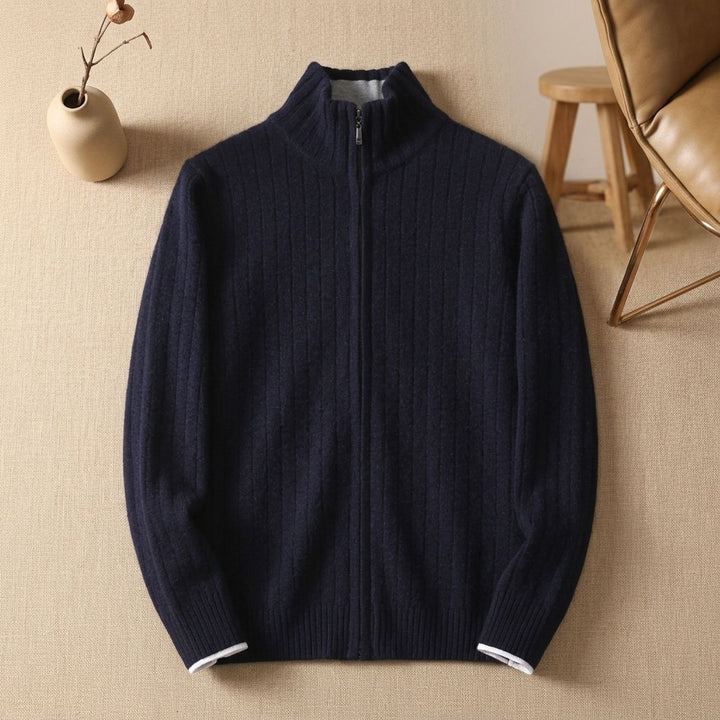 Heren Geribbeld Vest met Volledige Rits en Staande Kraag - Marineblauw