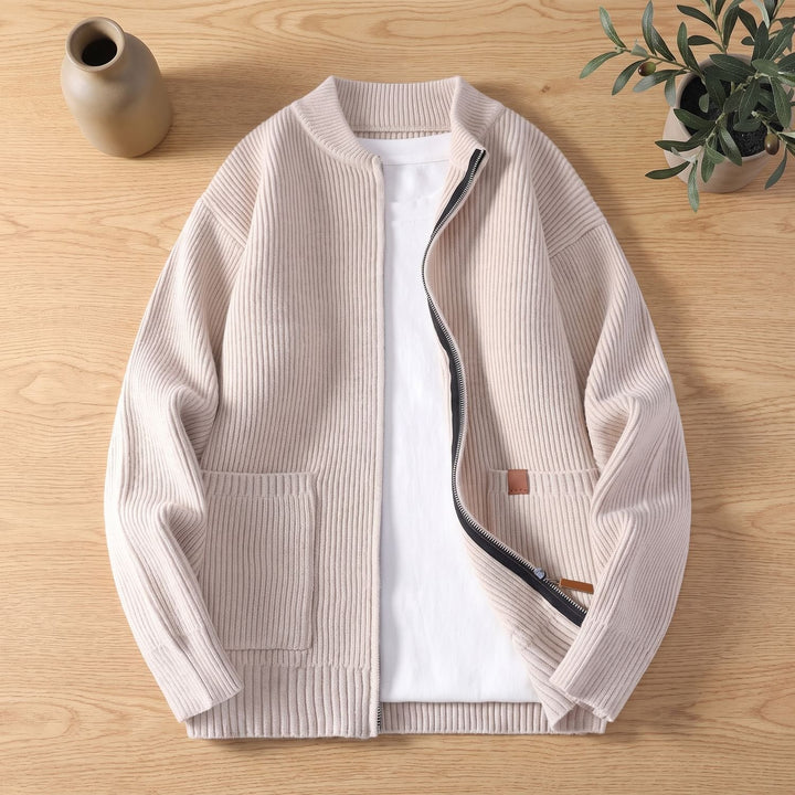 Heren Geribbelde Gebreide Zip-Front Vest Jacket