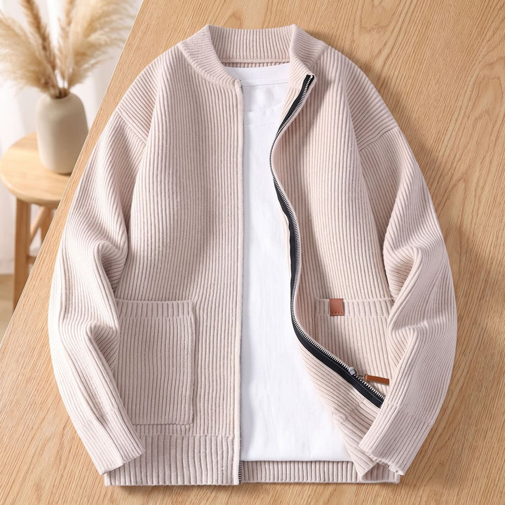 Heren Geribbelde Gebreide Zip-Front Vest Jacket - Beige