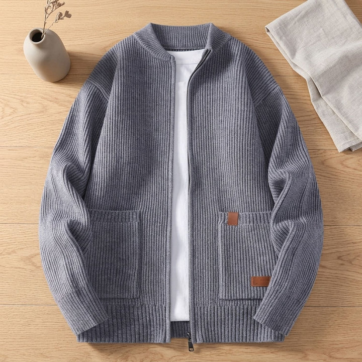 Heren Geribbelde Gebreide Zip-Front Vest Jacket - Grijs