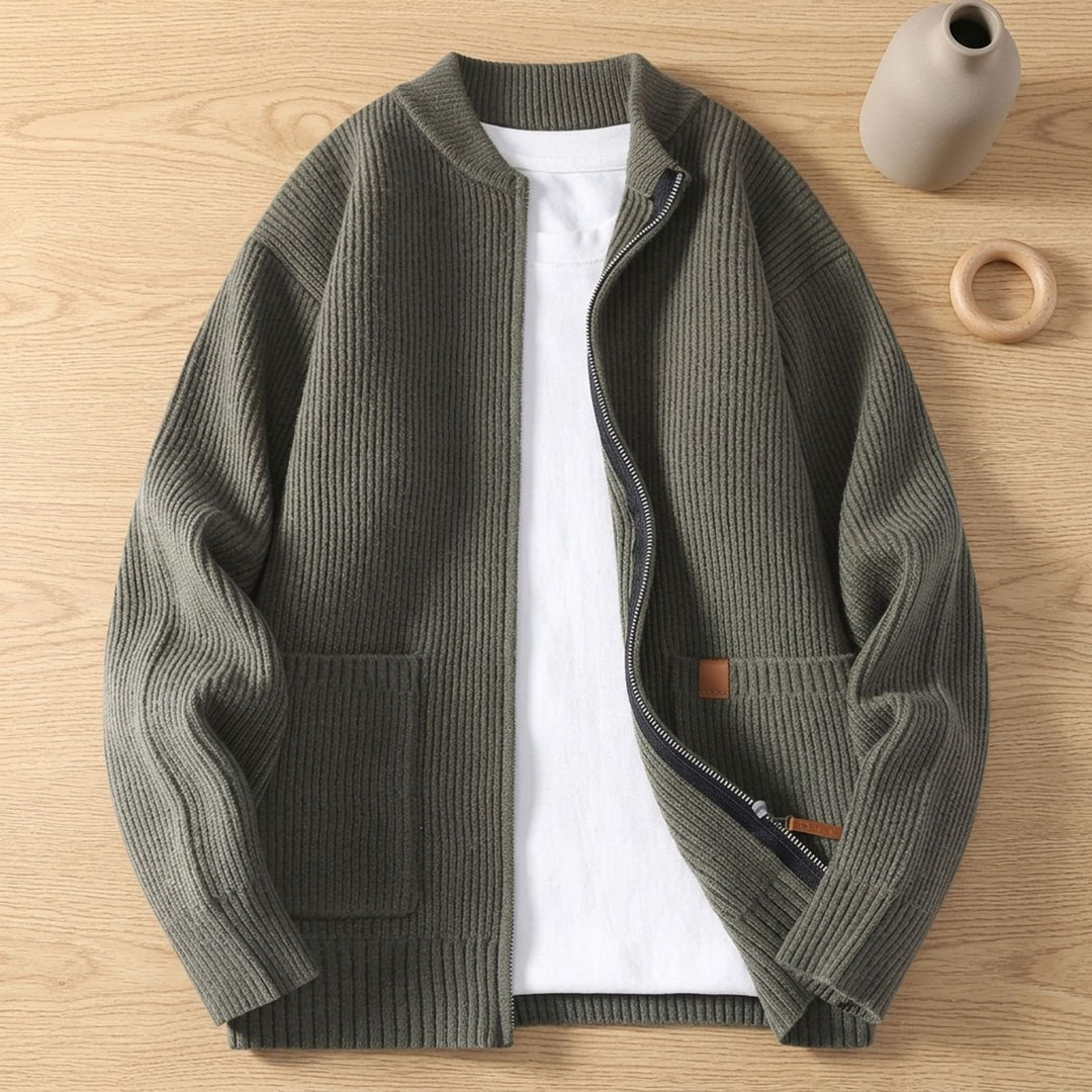 Heren Geribbelde Gebreide Zip-Front Vest Jacket - Groen