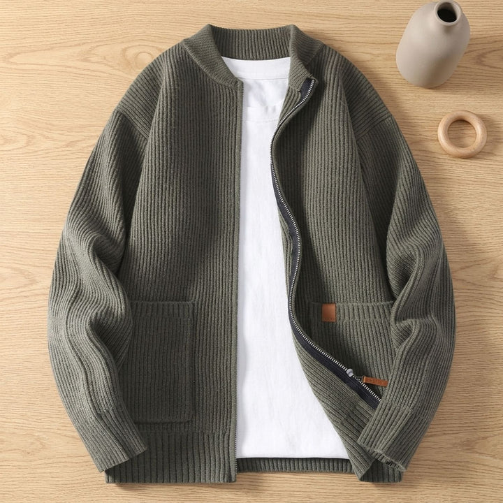Heren Geribbelde Gebreide Zip-Front Vest Jacket - Groen