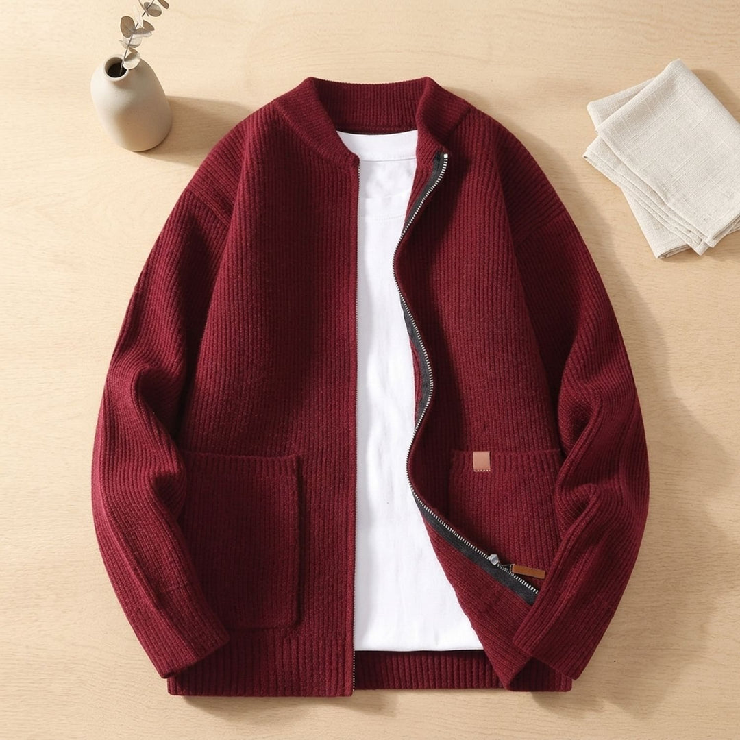 Heren Geribbelde Gebreide Zip-Front Vest Jacket - Rood