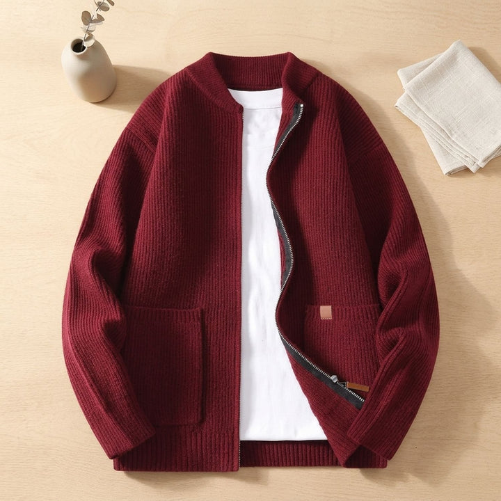 Heren Geribbelde Gebreide Zip-Front Vest Jacket - Rood