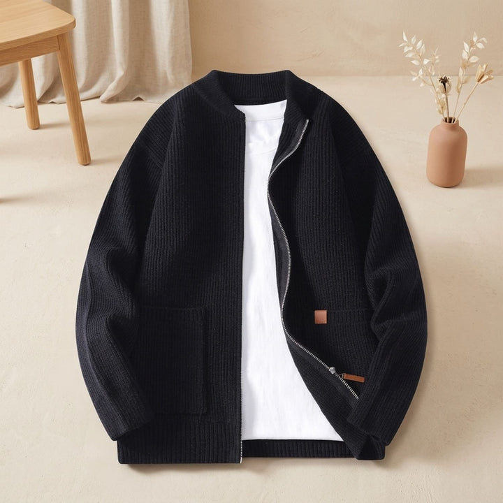 Heren Geribbelde Gebreide Zip-Front Vest Jacket - Zwart