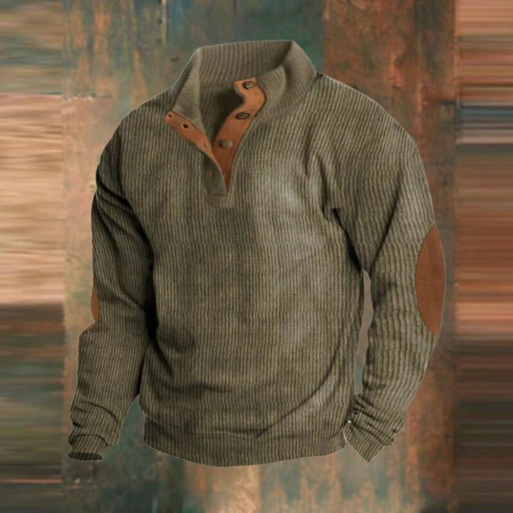Heren Geribbelde Mens Knit Sweater Retro Pullover Ellboogpatches - Groen