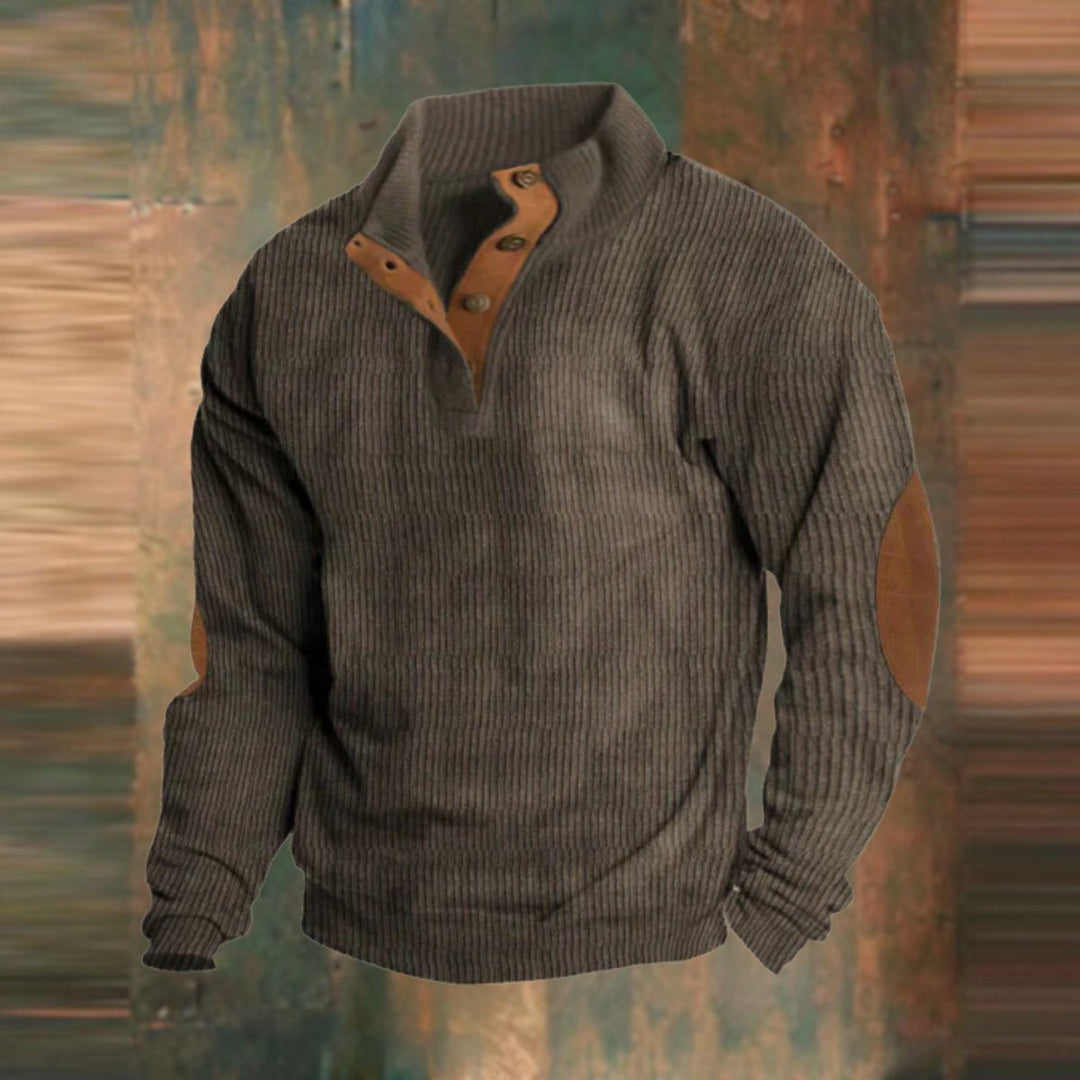 Heren Geribbelde Mens Knit Sweater Retro Pullover Ellboogpatches - Bruin