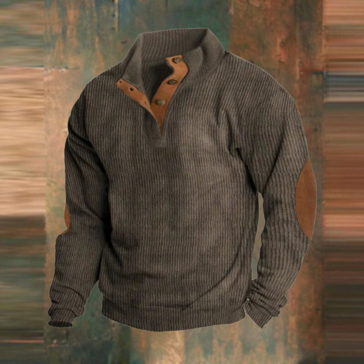 Heren Geribbelde Mens Knit Sweater Retro Pullover Ellboogpatches - Bruin