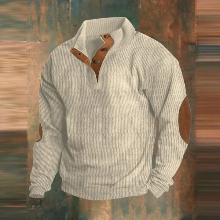 Heren Geribbelde Mens Knit Sweater Retro Pullover Ellboogpatches - Beige