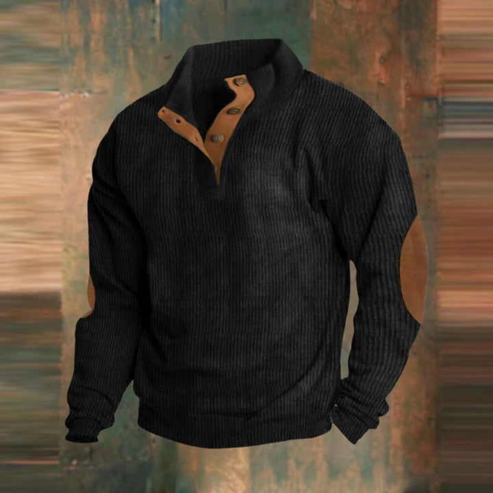 Heren Geribbelde Mens Knit Sweater Retro Pullover Ellboogpatches - Zwart