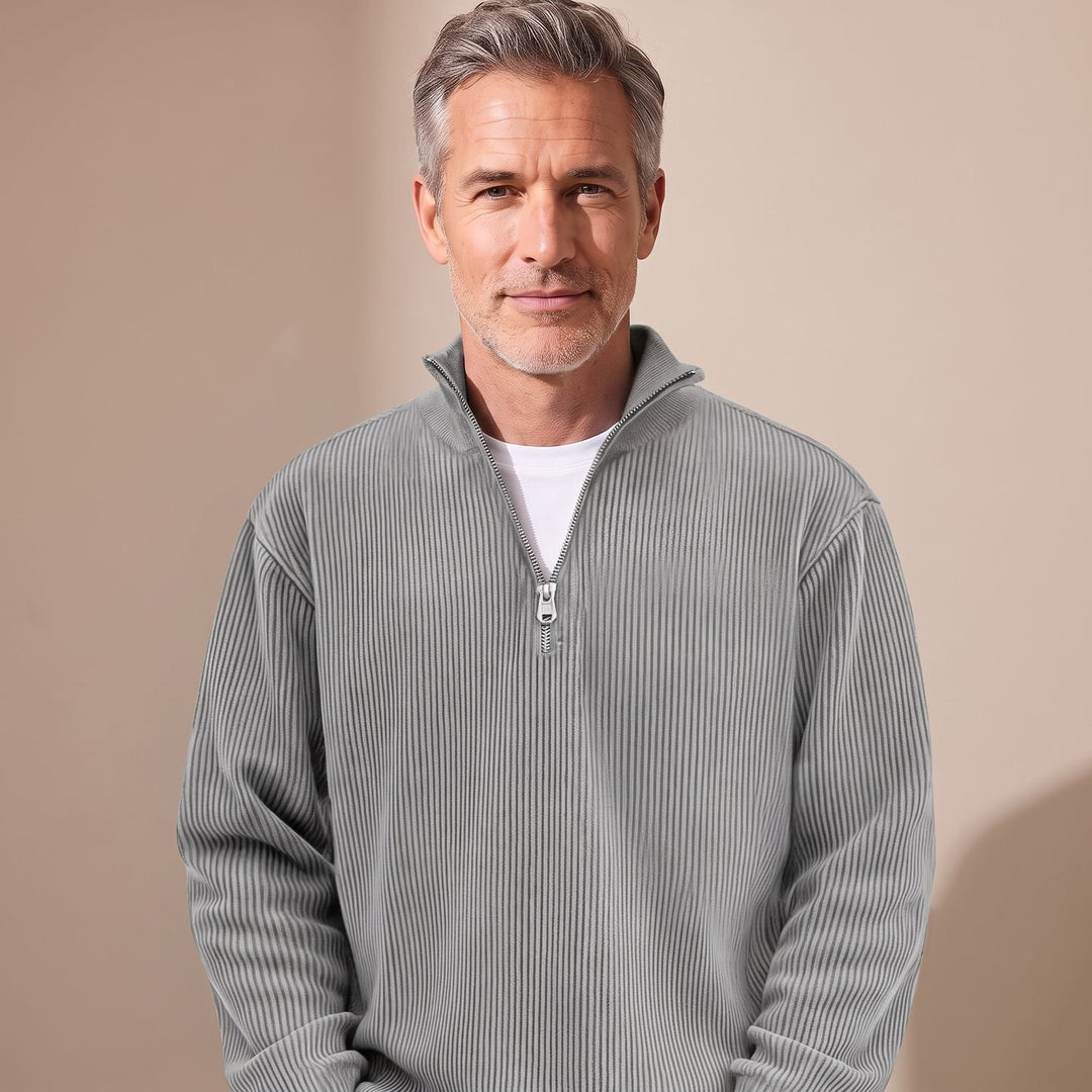 Heren Geribbelde Quarter-Zip Trui met Rits Relaxed Fit - Grijs