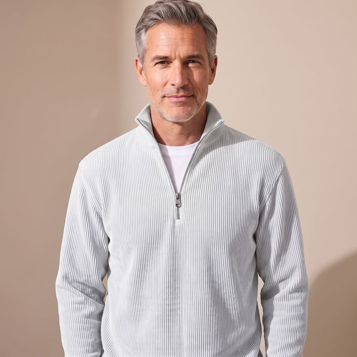 Heren Geribbelde Quarter-Zip Trui met Rits Relaxed Fit - Wit