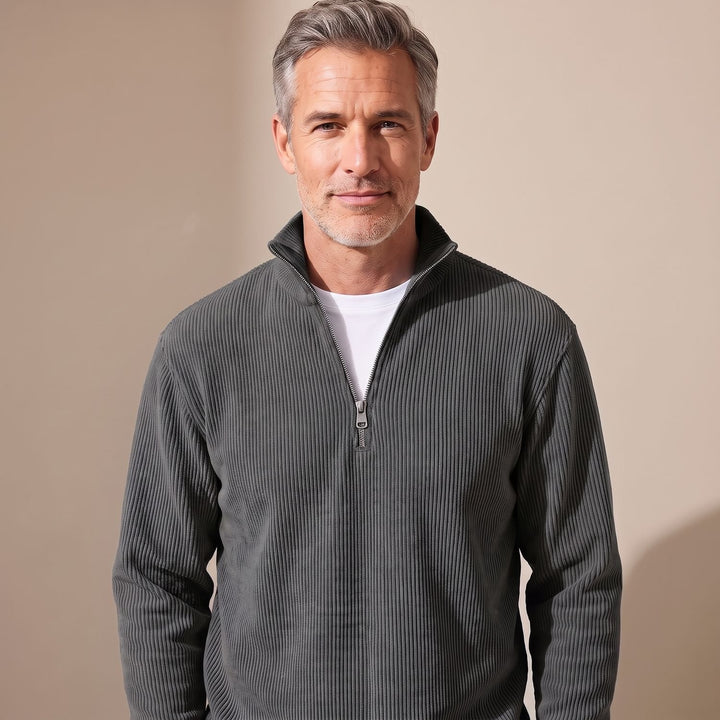 Heren Geribbelde Quarter-Zip Trui met Rits Relaxed Fit - Zwart