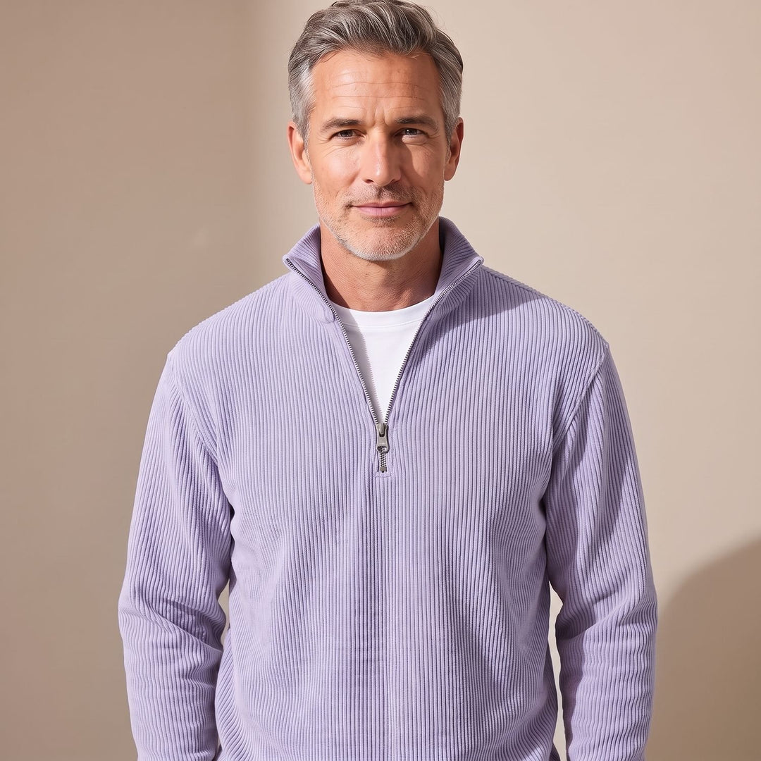 Heren Geribbelde Quarter-Zip Trui met Rits Relaxed Fit - Paars